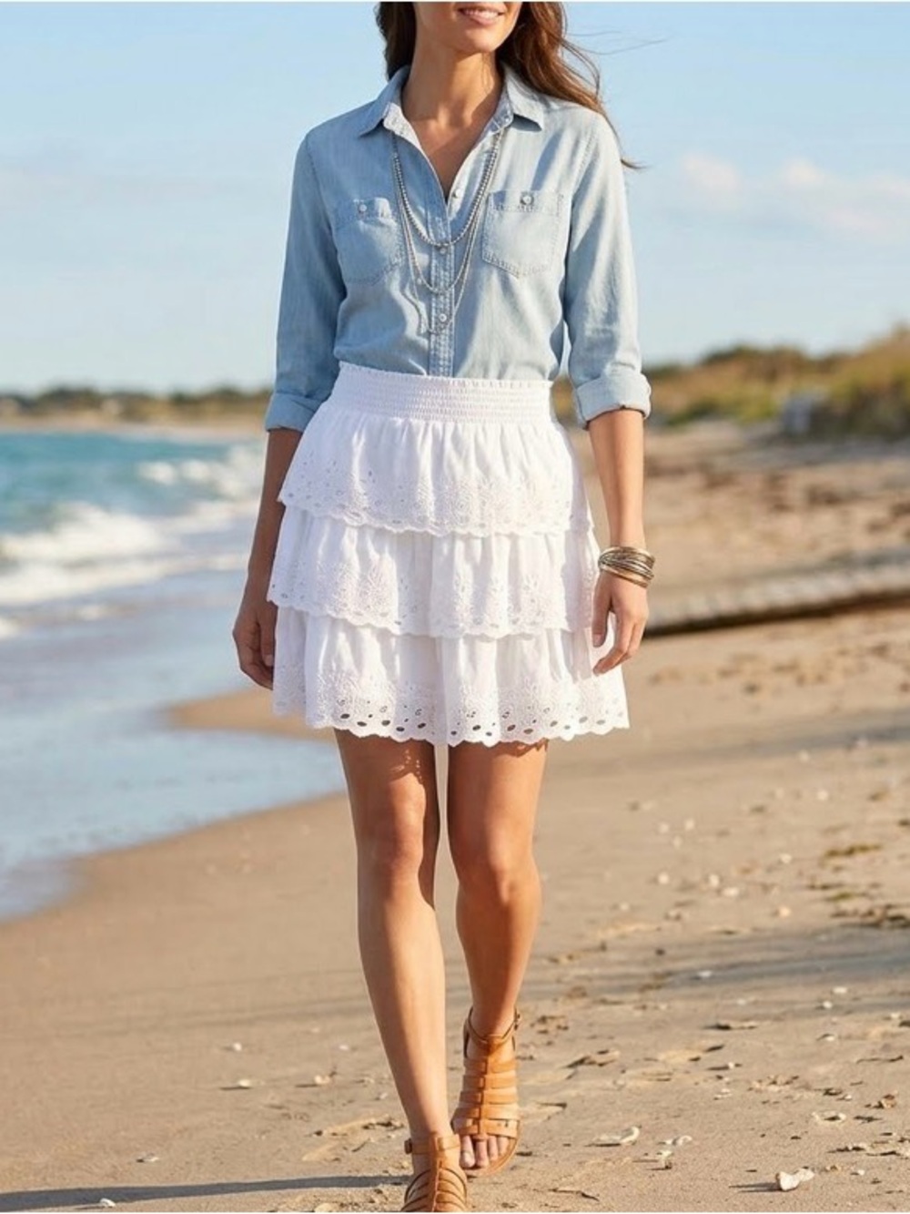 J. Crew tiered eyelet lace mini skirt white lined sz 0 EUC